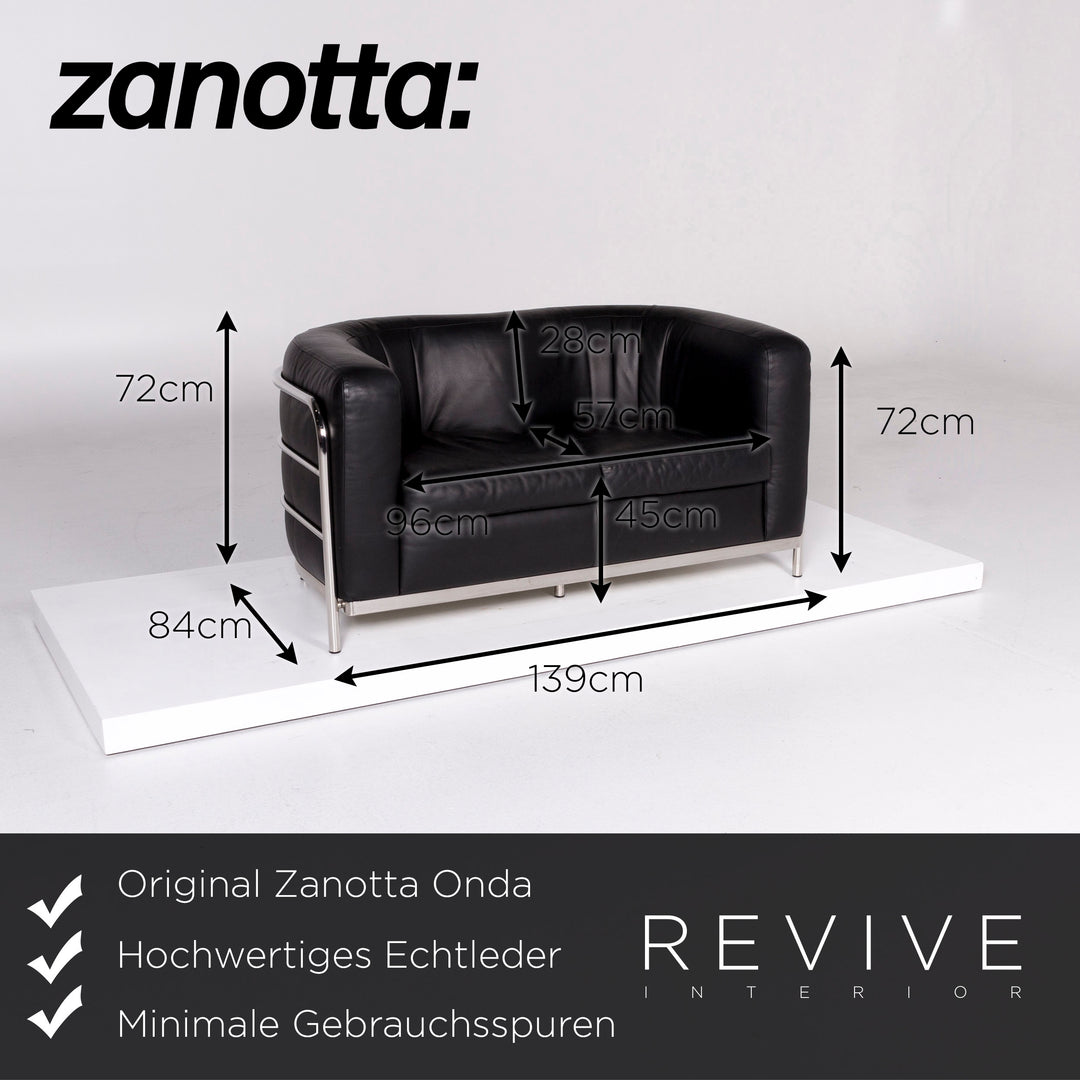 Zanotta Onda Leather Sofa Black Two Seater Couch #10665