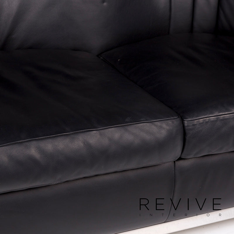Zanotta Onda Leder Sofa Garnitur Schwarz 2x Zweisitzer 1x Sessel 