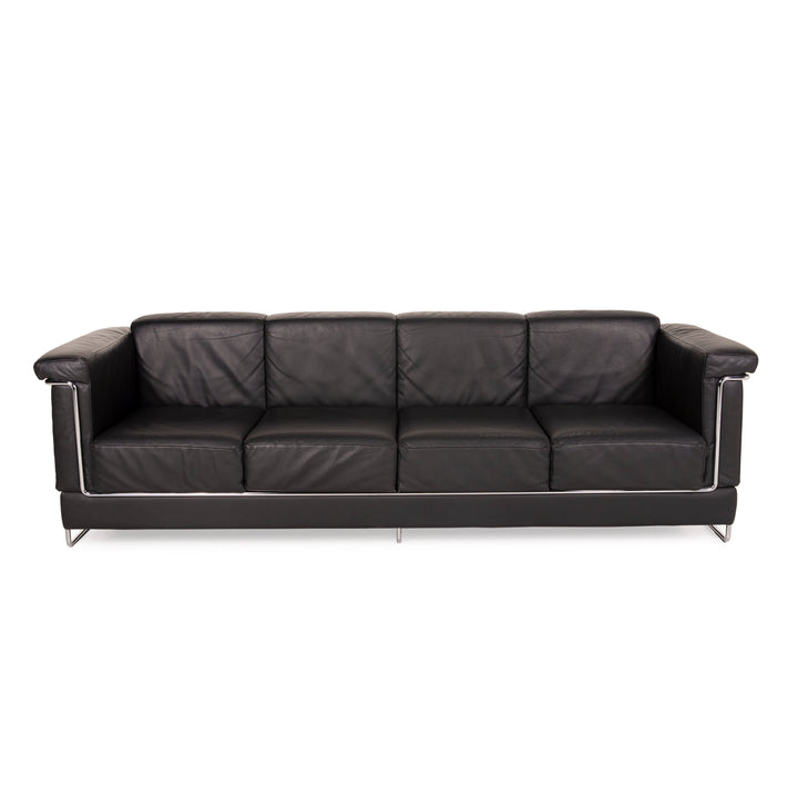 Züco Carat Leder Sofa Schwarz Viersitzer Metall Couch