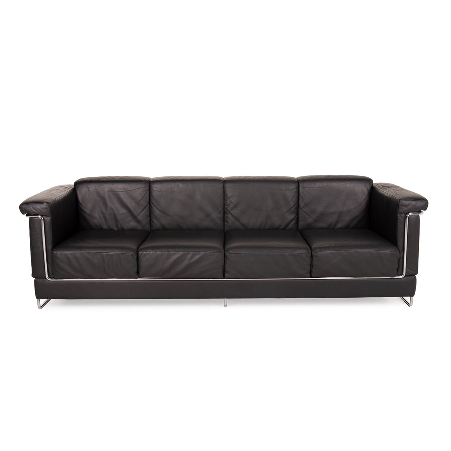 Züco Carat leather sofa black four-seater metal couch