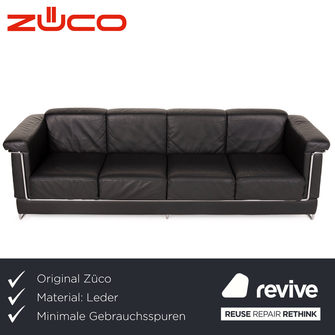Züco Carat Leder Sofa Schwarz Viersitzer Metall Couch